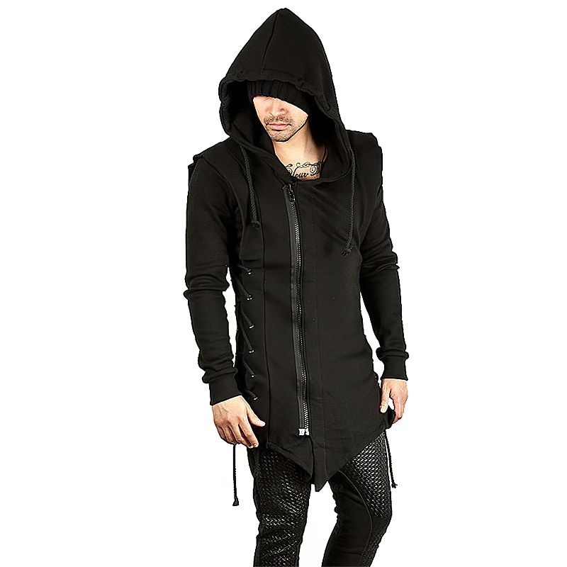 Black Medieval Gothic Coat For Men / Unique Warrior Assassin Male Apparel - HARD'N'HEAVY