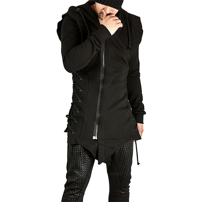 Black Medieval Gothic Coat For Men / Unique Warrior Assassin Male Apparel - HARD'N'HEAVY