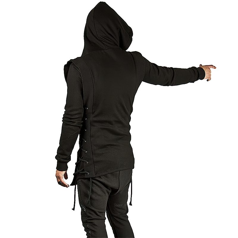 Black Medieval Gothic Coat For Men / Unique Warrior Assassin Male Apparel - HARD'N'HEAVY
