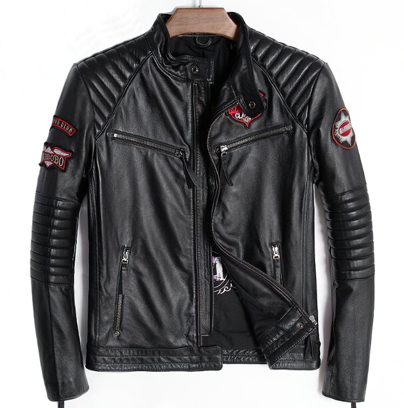 Black Men's Genuine Leather Motorcycle Jacket With Indian Skull Embroidery / Vintage Biker Clothing - HARD'N'HEAVY