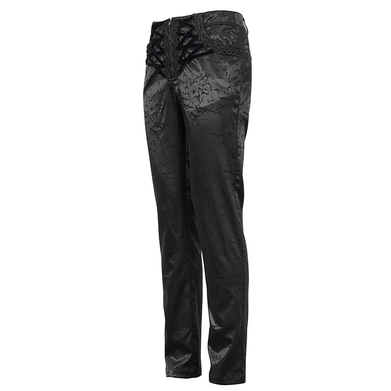 Black Men's Gothic Zipper Front Pants with Lace-Up And Lace / Vintage Long Straight Fit Trousers - HARD'N'HEAVY