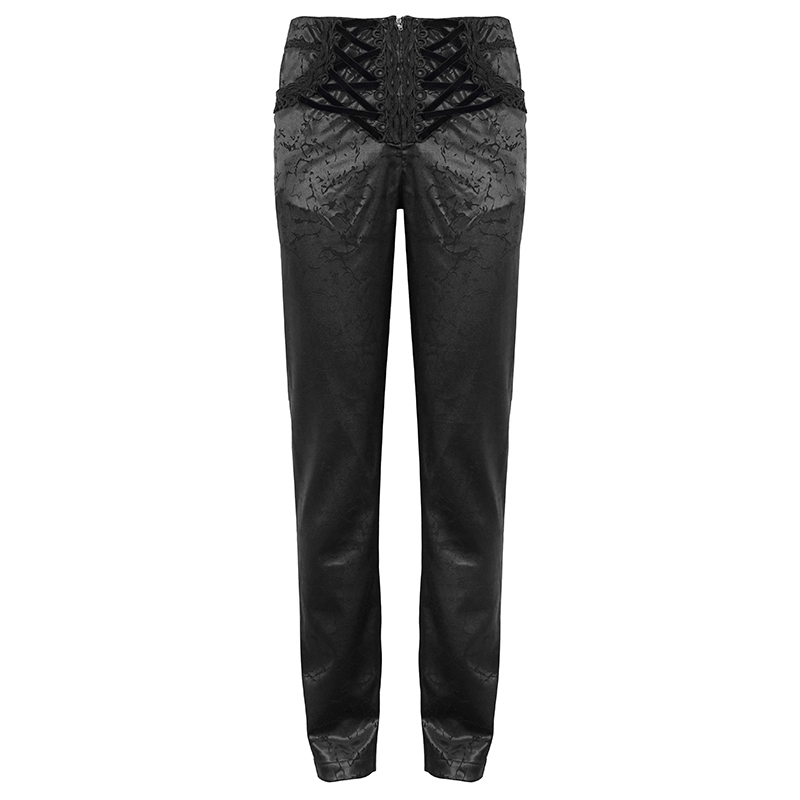 Black Men's Gothic Zipper Front Pants with Lace-Up And Lace / Vintage Long Straight Fit Trousers - HARD'N'HEAVY