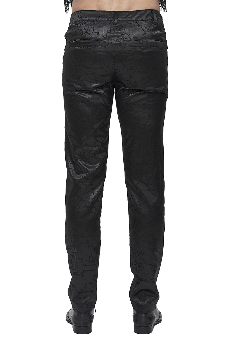 Back view of black men's gothic slim-fit pants with vintage design and lace-up detail.