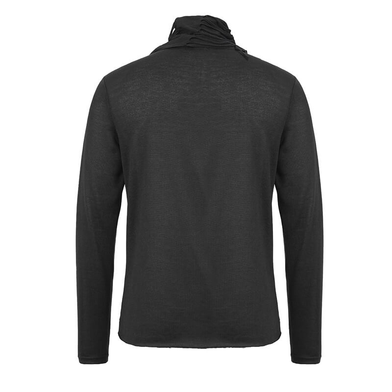 Black Men's Punk Gothic Fitted Soft Sweatshirt / Asymmetrical Tops Fold-Over Collar & Oblique Zipper - HARD'N'HEAVY