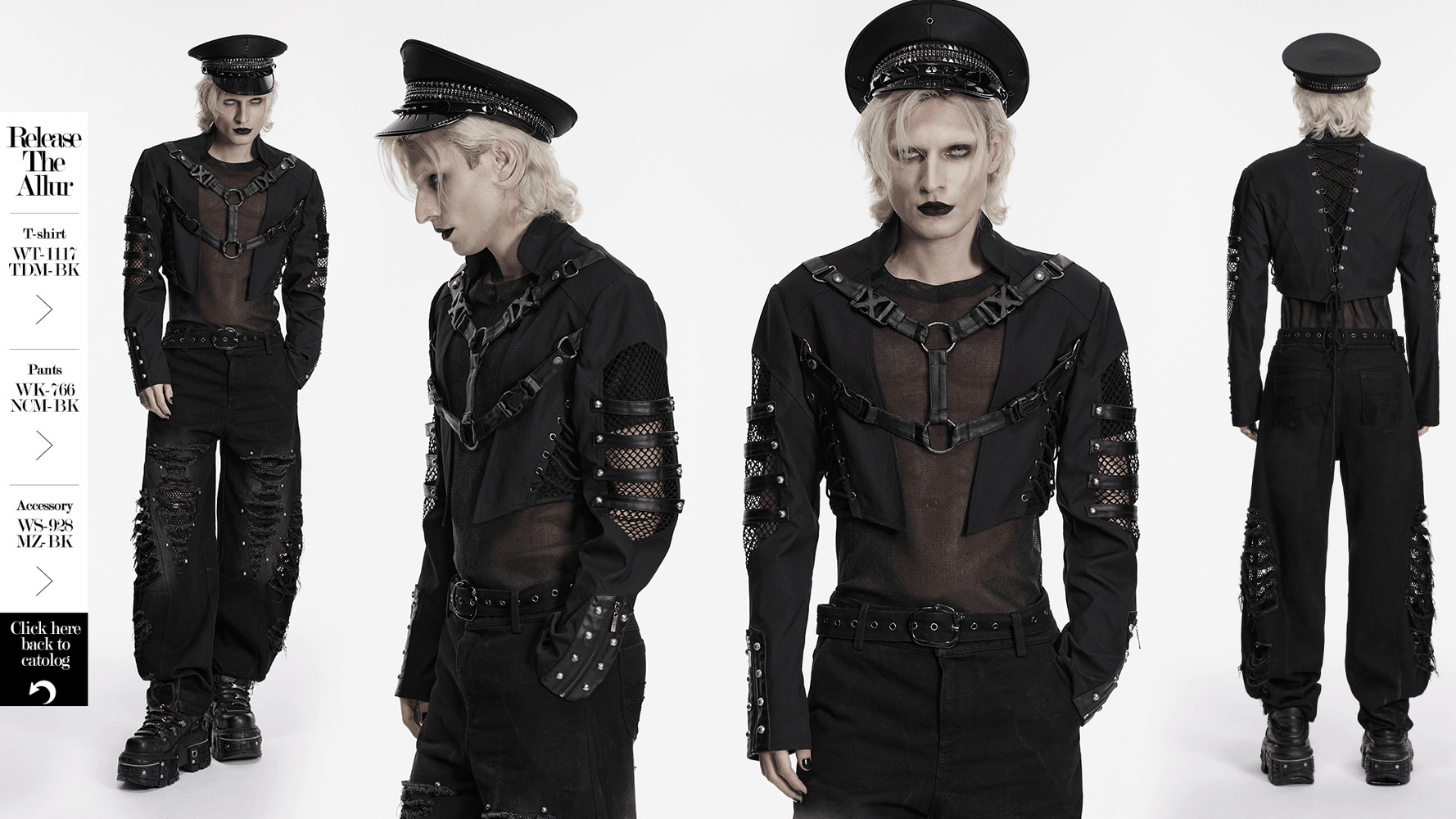 Black Mesh Buckle Punk Cropped Jacket with Straps