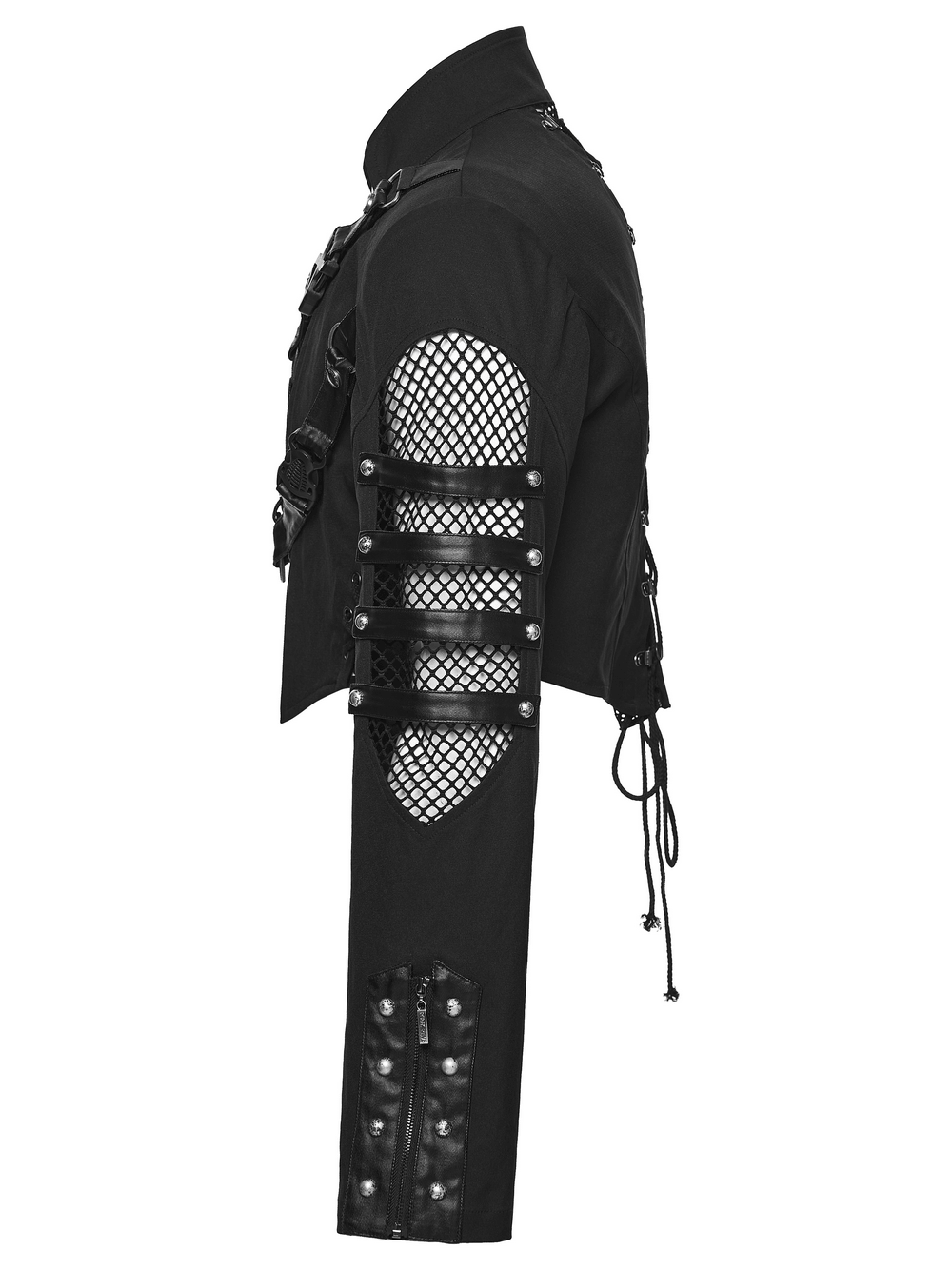 Black Mesh Buckle Punk Cropped Jacket with Straps