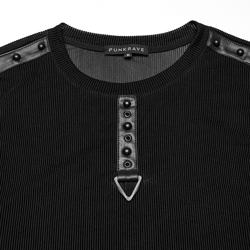 Stylish black tank top with buckle detail and ribbed texture for a sleek cyberpunk look.