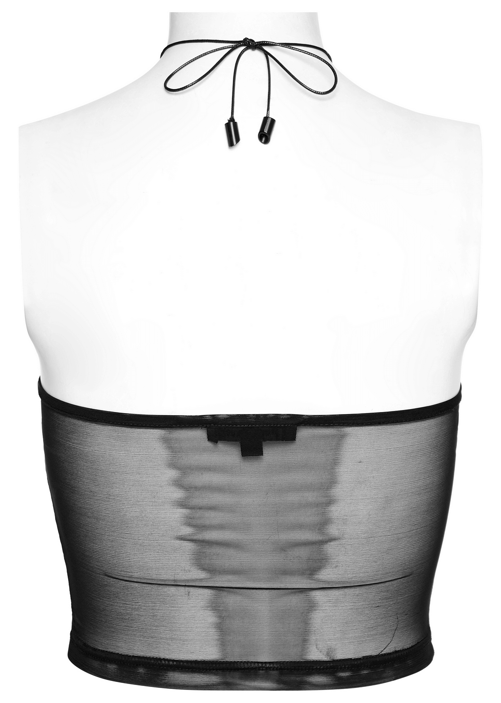 Edgy schwarzes Netz Haltertop mit gotischem Skelett