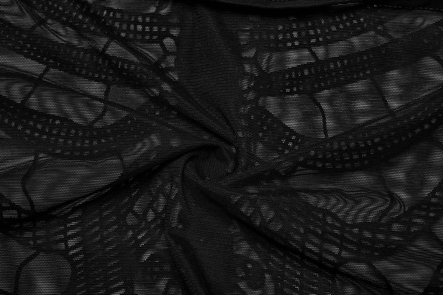 Black mesh fabric with intricate patterns, perfect for creating edgy gothic styles.