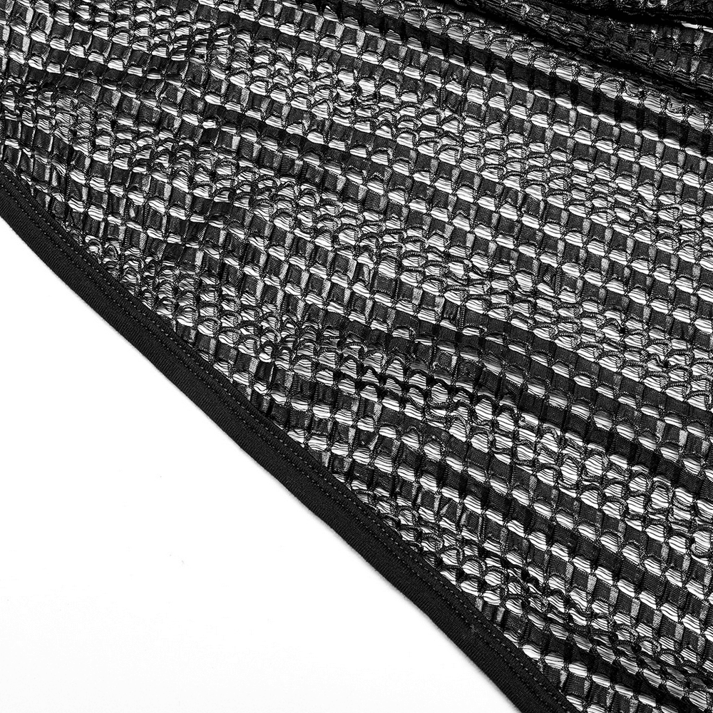 close-up of black mesh fabric with a textured pattern, perfect for a futuristic hooded scarf or shawl.