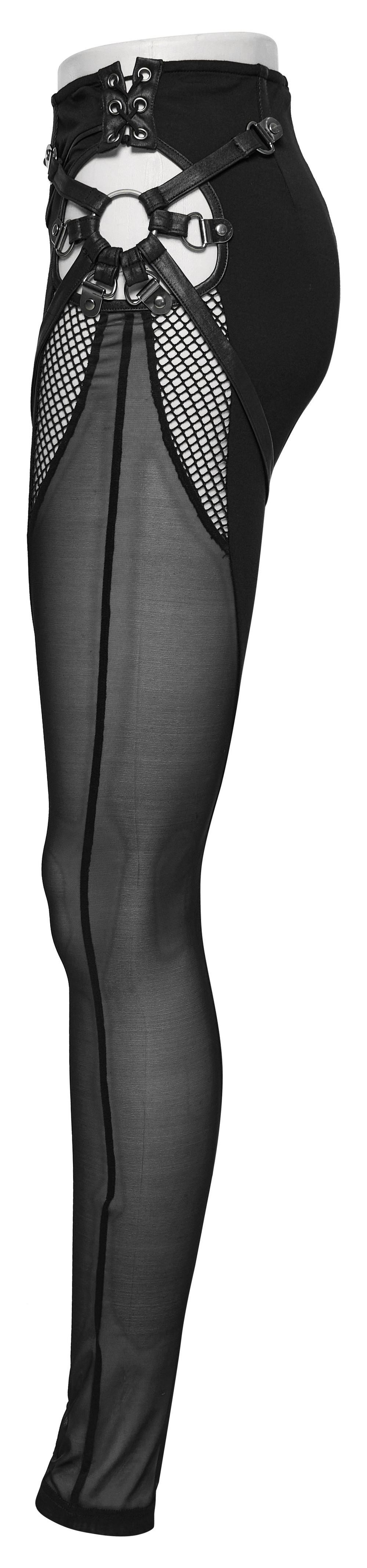 Black Mesh Inlay Gothic Style Skinny Pants-Leggins