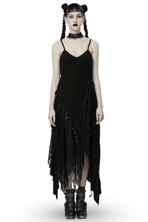 Black Mesh Lace Asymmetrical Pointed Gothic Dress