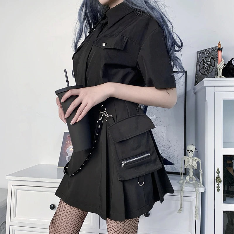 Black Mini Skirt With Strap And Pocket / Sexy High Waist Gothic Skirt / Summer Women's Streetwear - HARD'N'HEAVY