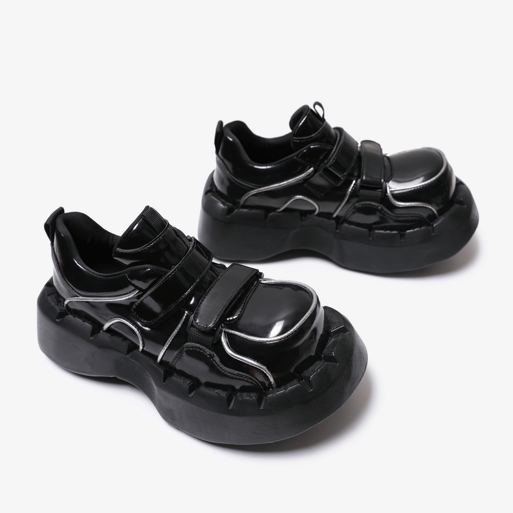 Black Patent Chunky Platform Sneakers for Women