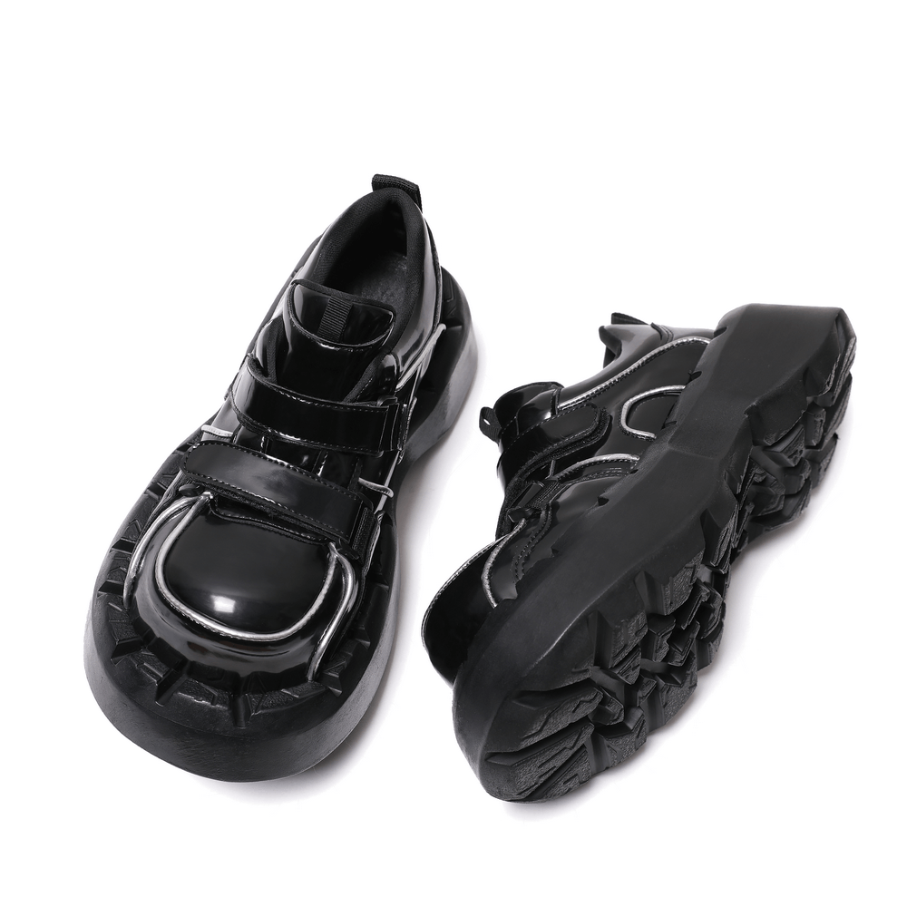 Black Patent Chunky Platform Sneakers for Women