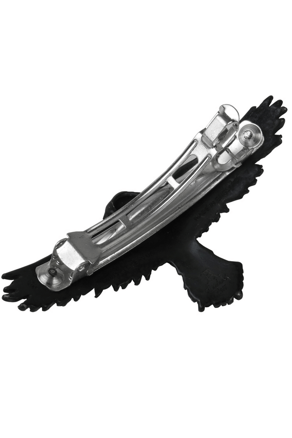 Gothic black pewter raven hair clip with detailed wings, perfect for edgy alternative fashion.