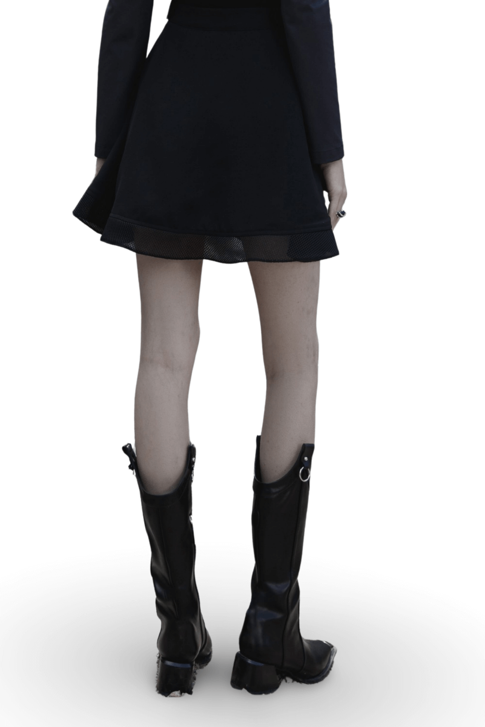Black Plaid Mesh Mini Skirt with Futuristic Flair