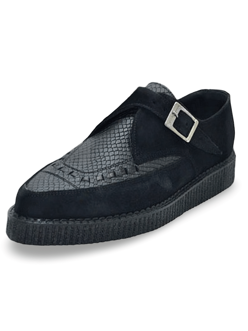 Black Pointy Creepers with Snake And Suede Finish