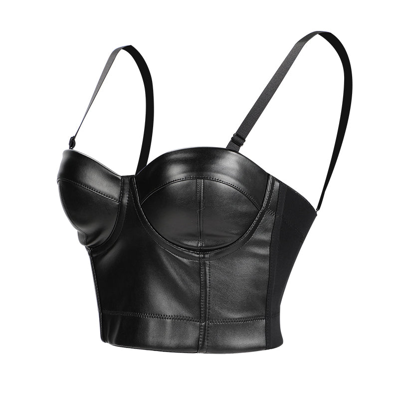 Black PU Leather Push Up Bra / Big Size Sexy Steampunk Corset Bra / Crop Tops Bras in ROCK Style - HARD'N'HEAVY