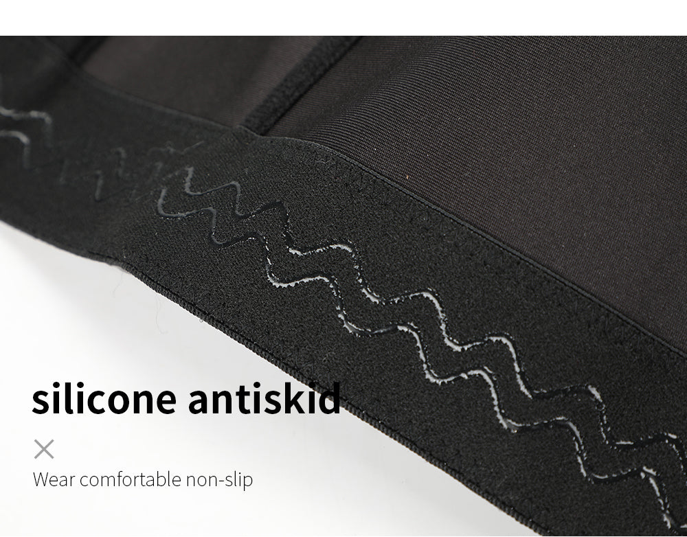 Close-up of silicone antiskid strip ensuring comfortable, non-slip fit for the black crop top bra.