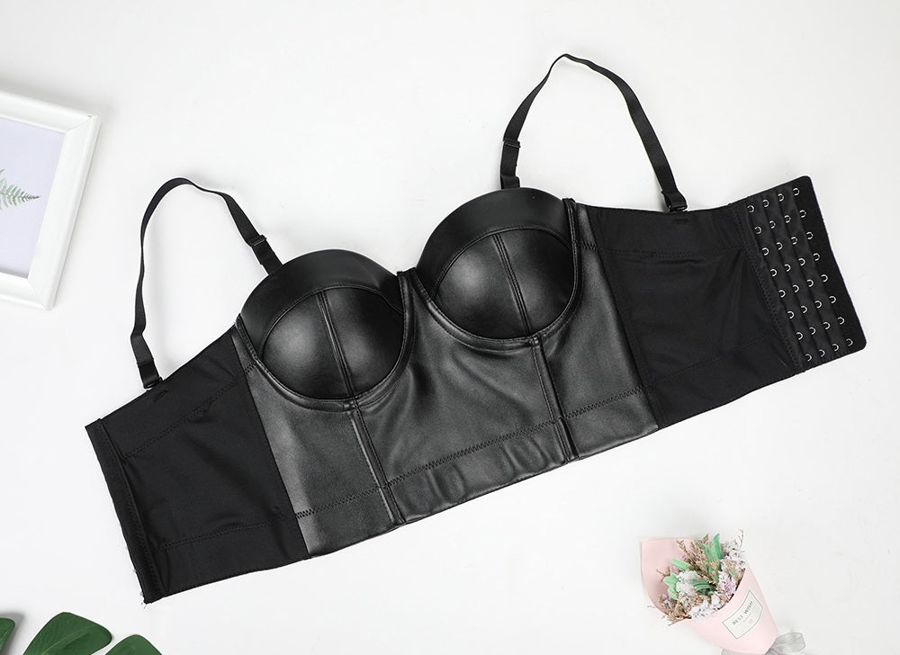 Black PU Leather Push Up Bra / Big Size Sexy Steampunk Corset Bra / Crop Tops Bras in ROCK Style - HARD'N'HEAVY