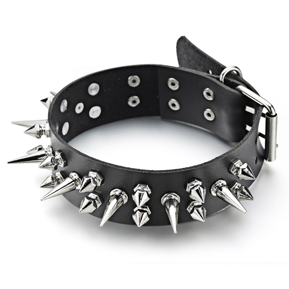 Black PU Leather Studded Choker Necklace / Spiked Gothic Collar / Unisex Neck Jewelry - HARD'N'HEAVY