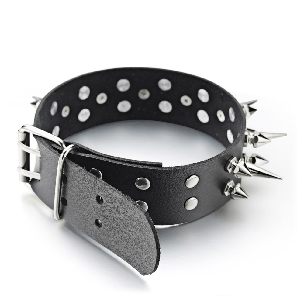 Black PU Leather Studded Choker Necklace / Spiked Gothic Collar / Unisex Neck Jewelry - HARD'N'HEAVY