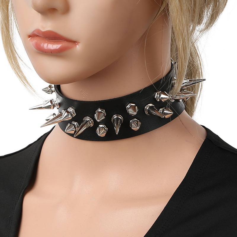 Black PU Leather Studded Choker Necklace / Spiked Gothic Collar / Unisex Neck Jewelry - HARD'N'HEAVY