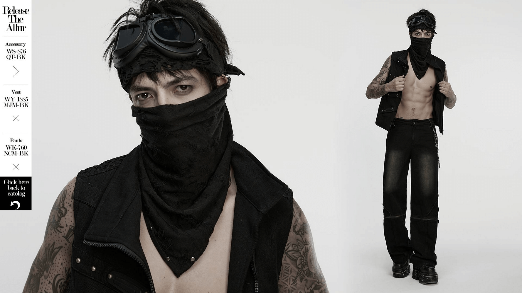Model showcasing a black punk bandana with studs, wearing stylish edgy outfits for alternative fashion.