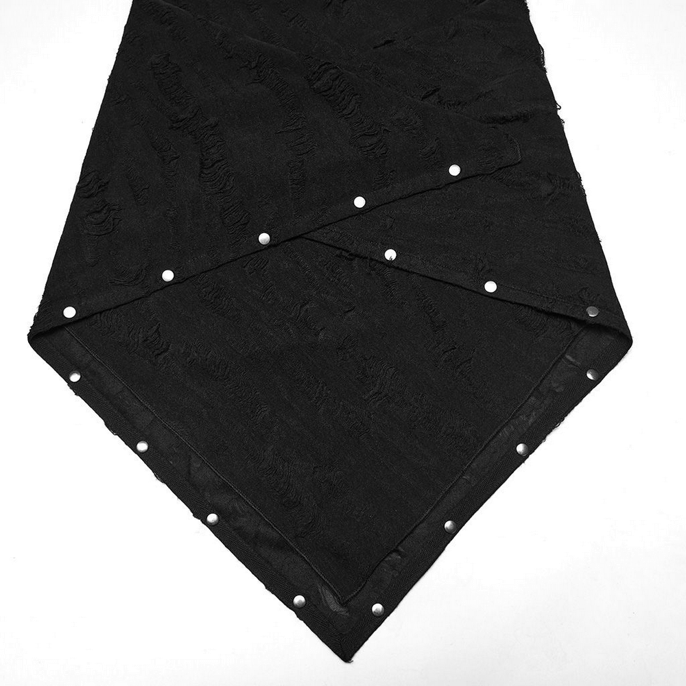 Black punk bandana with studs, made from tattered knitted fabric for an edgy, versatile accessory.