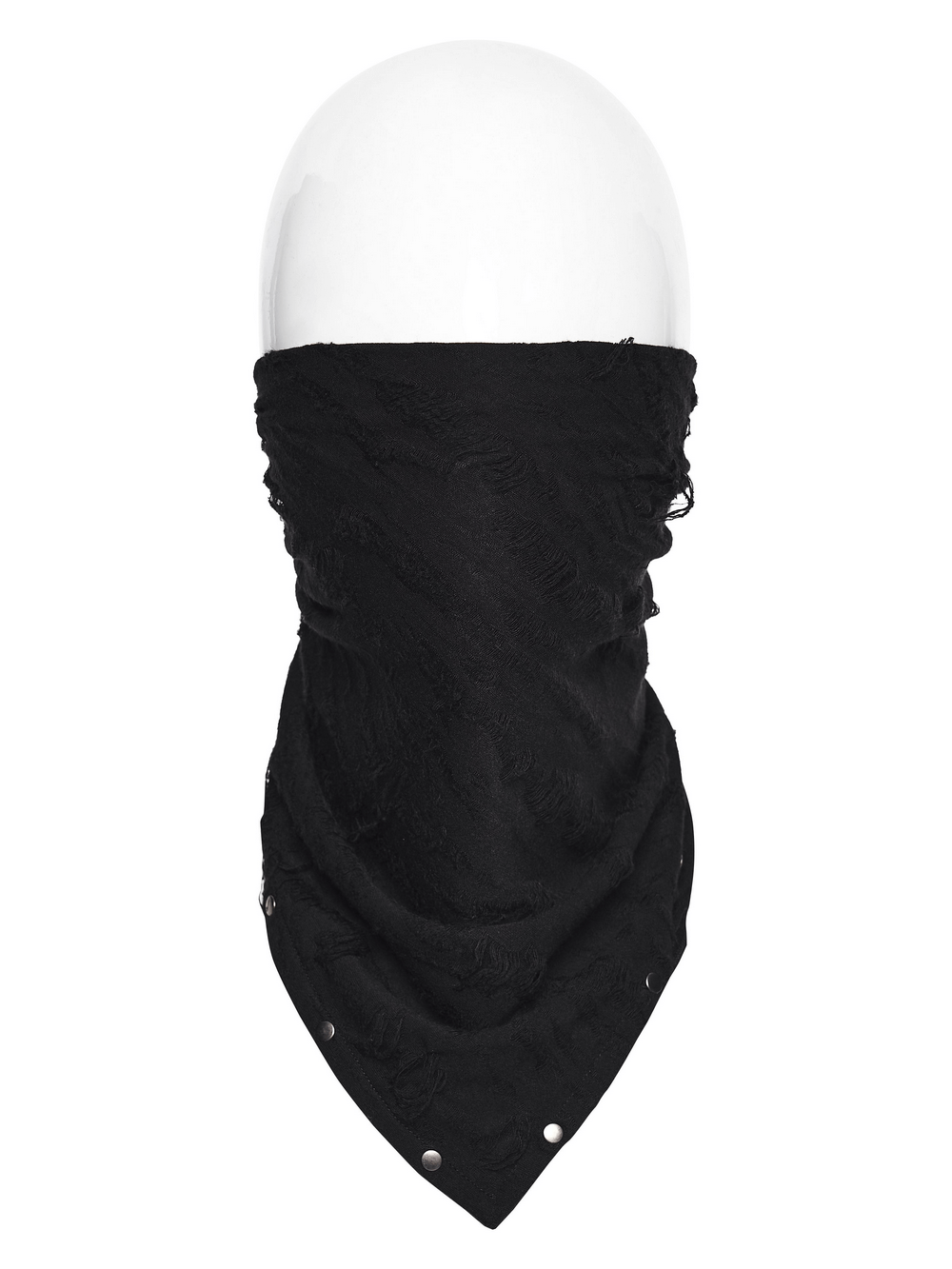Black punk bandana with studs, crafted from tattered knitted fabric for an edgy, versatile look.