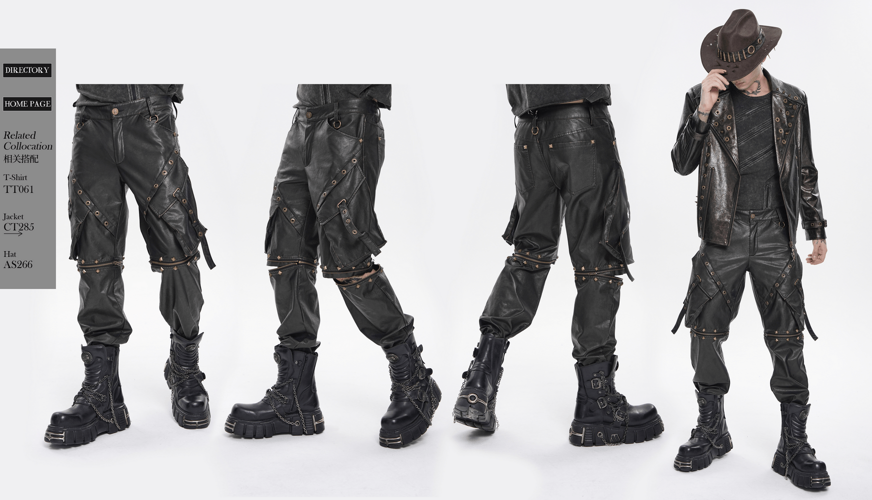 Black Punk Faux Leather Zip-Off Cargo Pants with Studs
