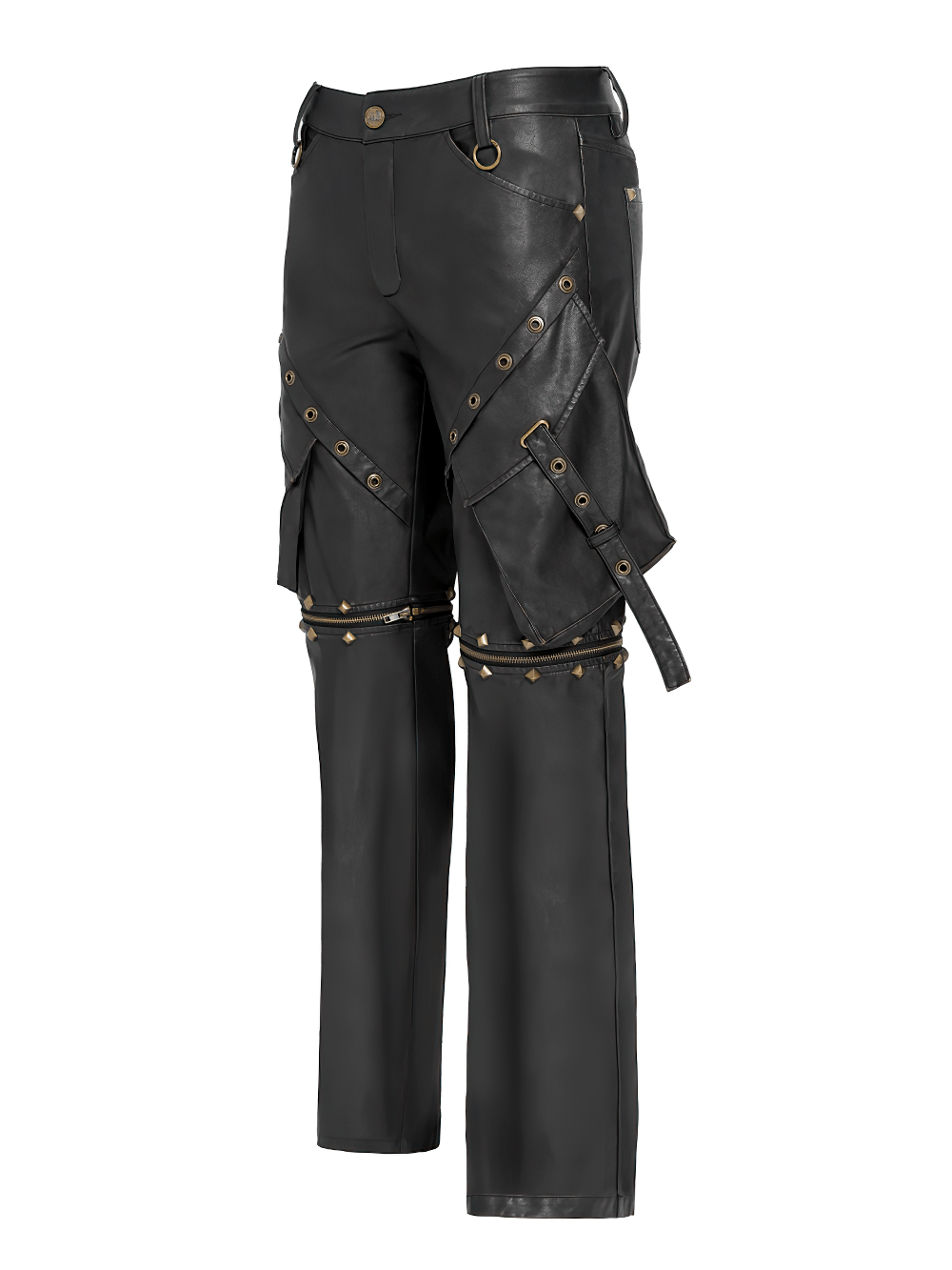 Black Punk Faux Leather Zip-Off Cargo Pants with Studs