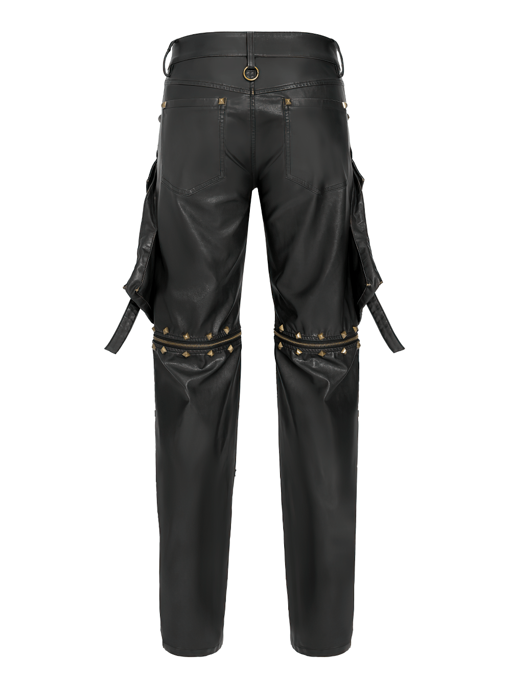 Black Punk Faux Leather Zip-Off Cargo Pants with Studs