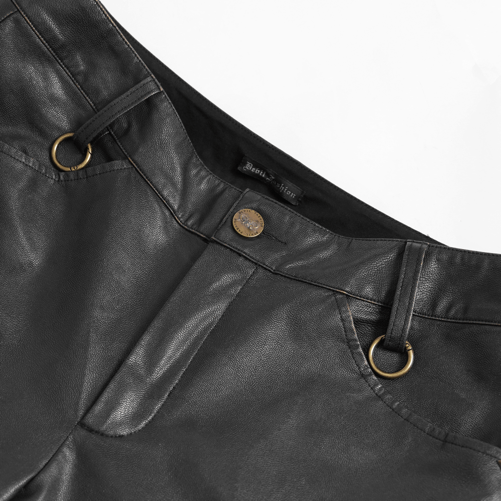Black Punk Faux Leather Zip-Off Cargo Pants with Studs