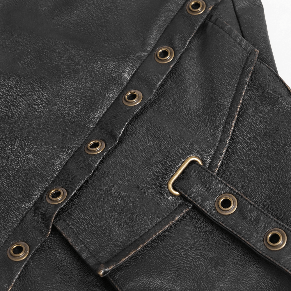 Black Punk Faux Leather Zip-Off Cargo Pants with Studs