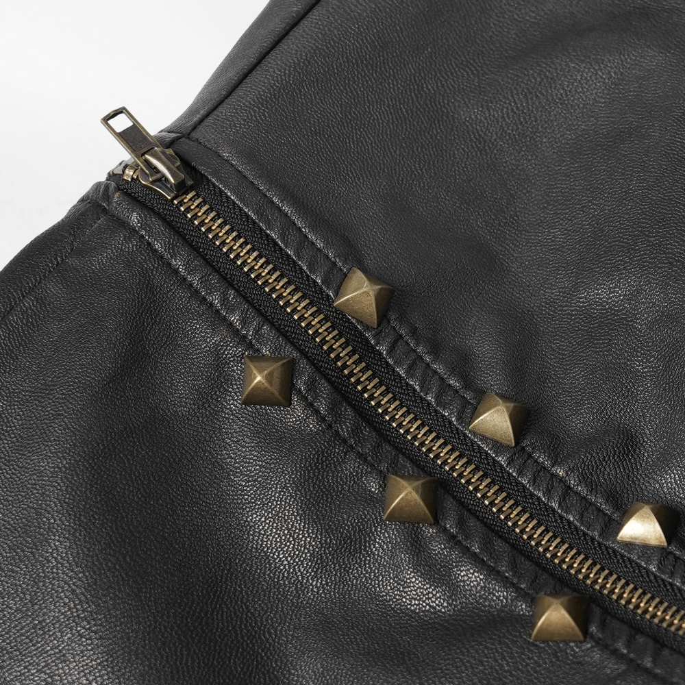 Black Punk Faux Leather Zip-Off Cargo Pants with Studs