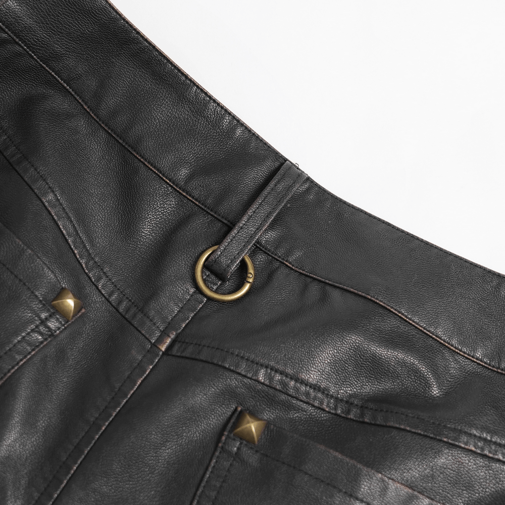 Black Punk Faux Leather Zip-Off Cargo Pants with Studs