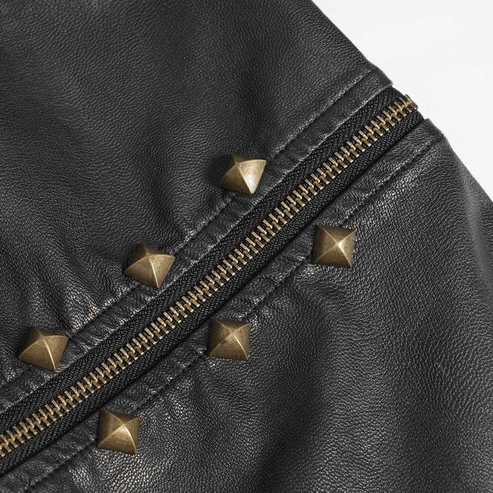 Black Punk Faux Leather Zip-Off Cargo Pants with Studs