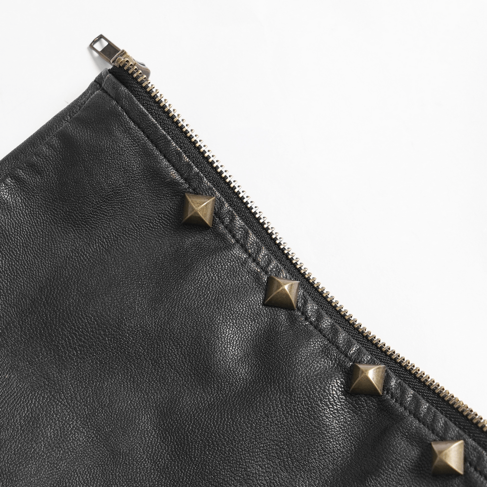 Black Punk Faux Leather Zip-Off Cargo Pants with Studs