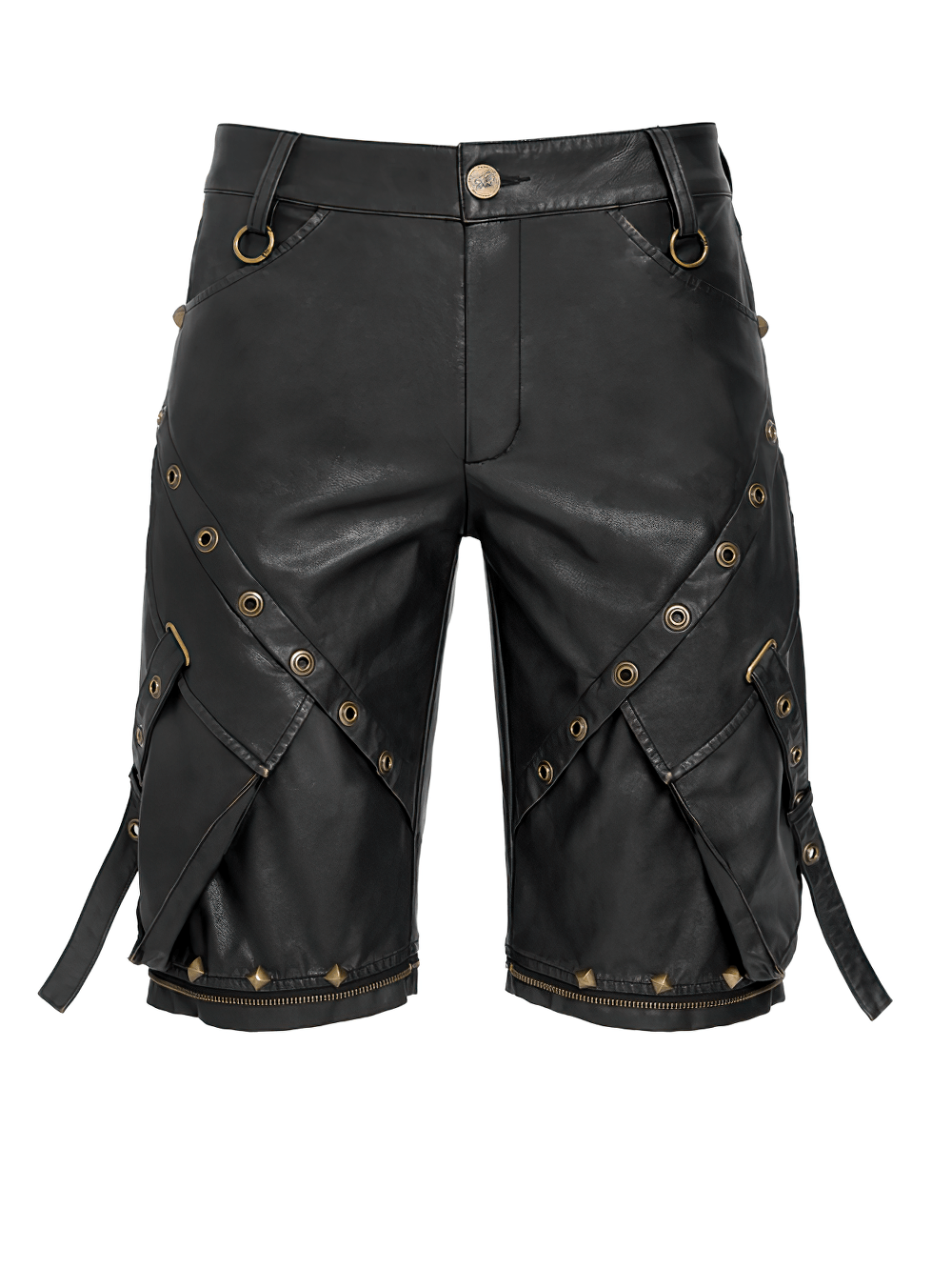 Black Punk Faux Leather Zip-Off Cargo Pants with Studs