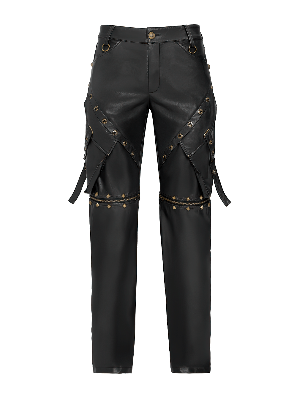 Black Punk Faux Leather Zip-Off Cargo Pants with Studs