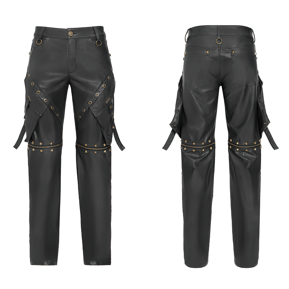 Black Punk Faux Leather Zip-Off Cargo Pants with Studs