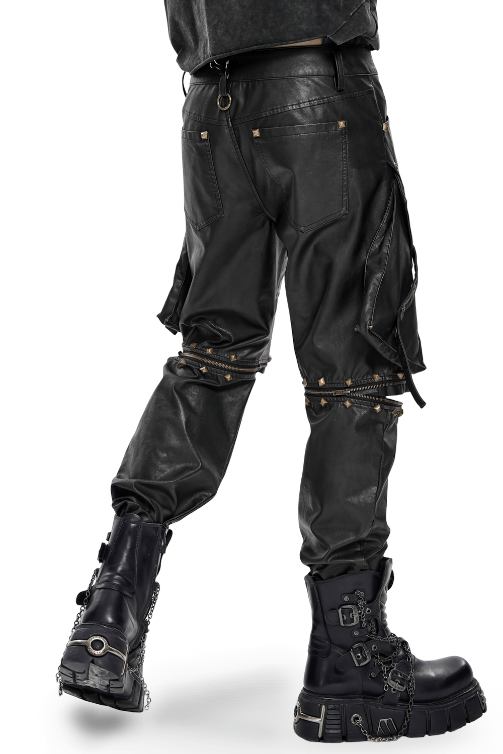 Black Punk Faux Leather Zip-Off Cargo Pants with Studs