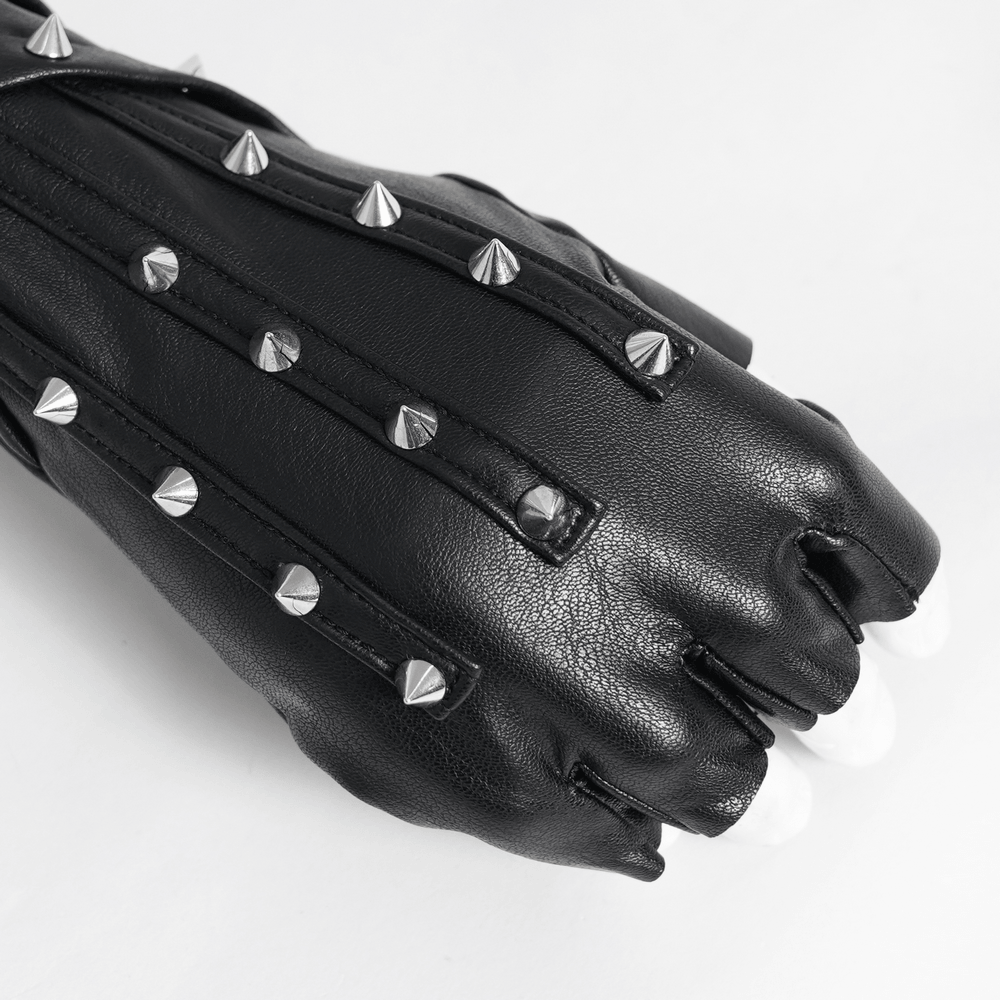 Black Punk Fingerless Gloves with Metal Studs