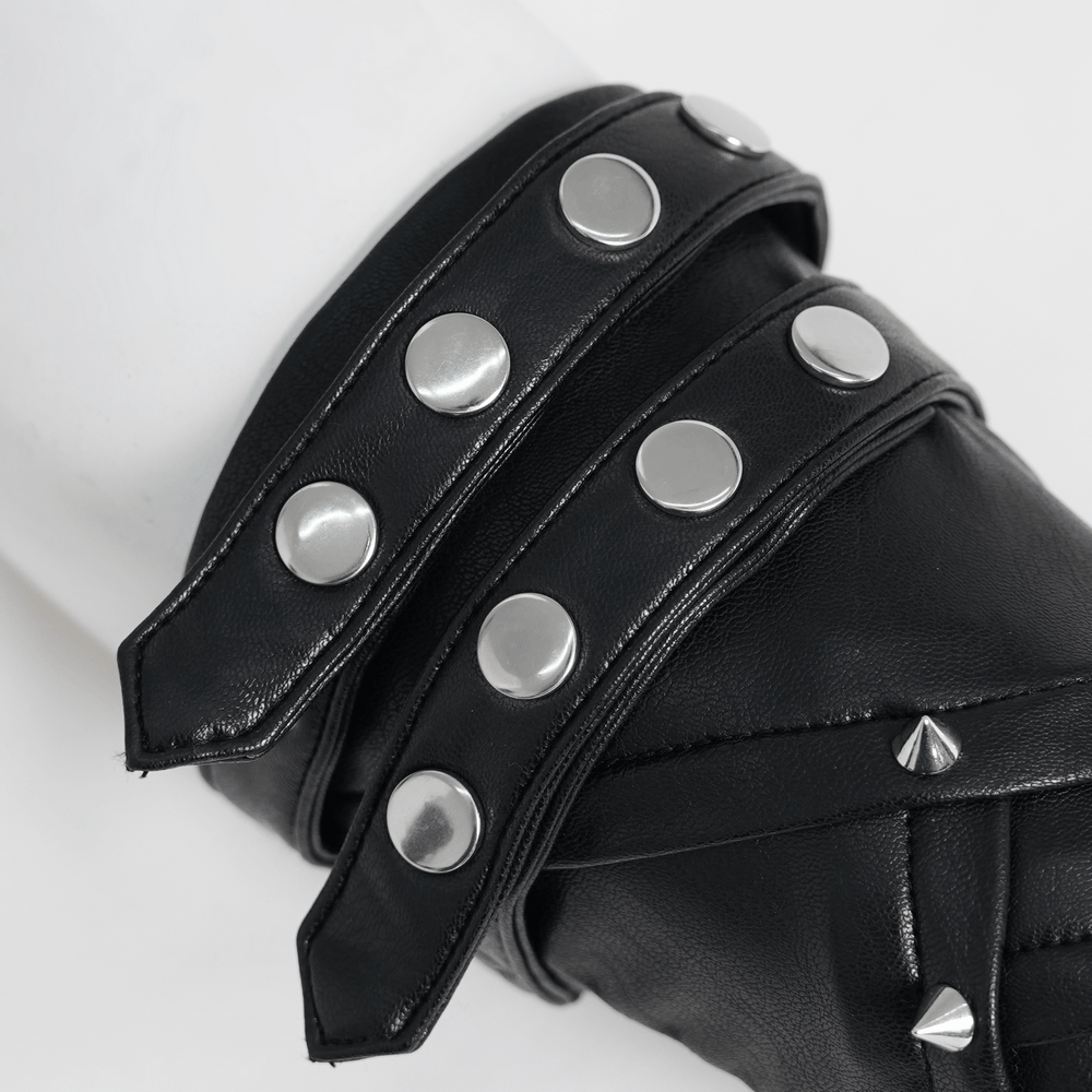 Black Punk Fingerless Gloves with Metal Studs