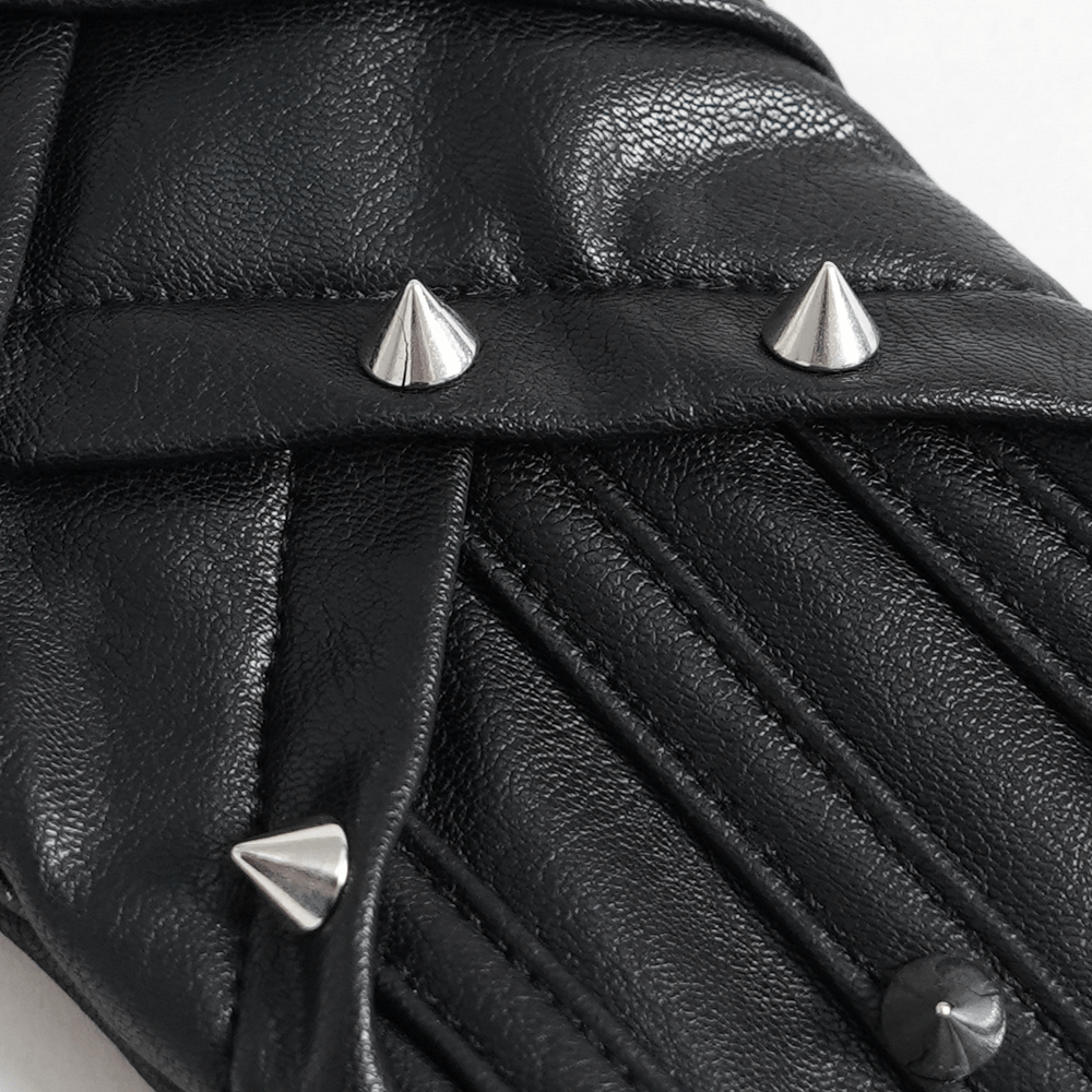 Black Punk Fingerless Gloves with Metal Studs