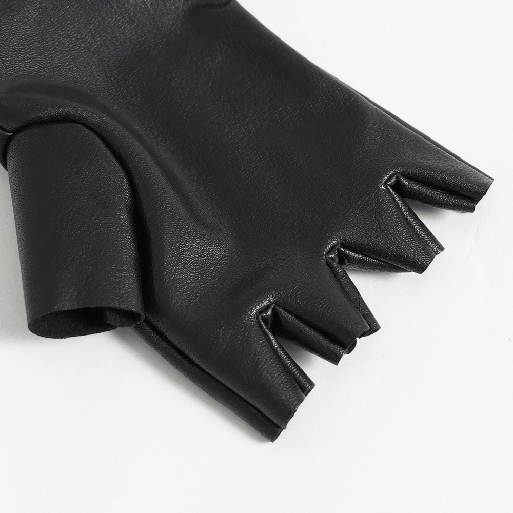Black Punk Fingerless Gloves with Metal Studs