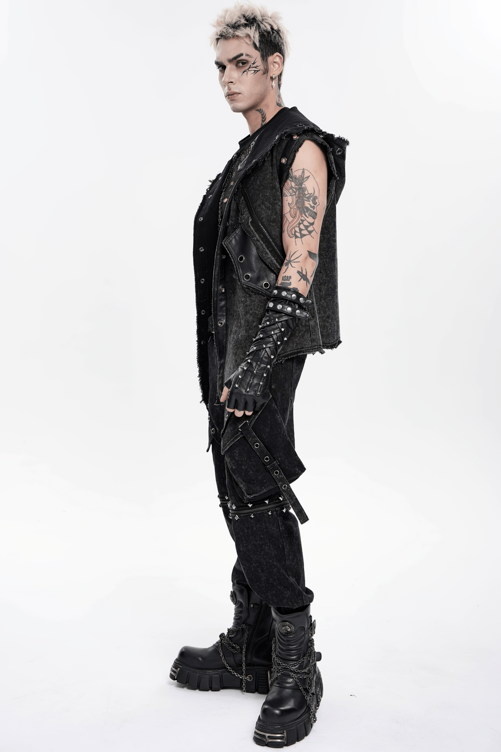 Black Punk Fingerless Gloves with Metal Studs