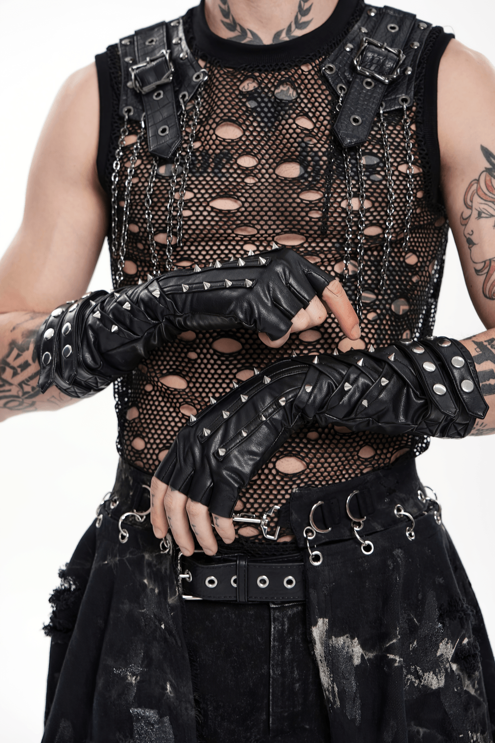 Black Punk Fingerless Gloves with Metal Studs